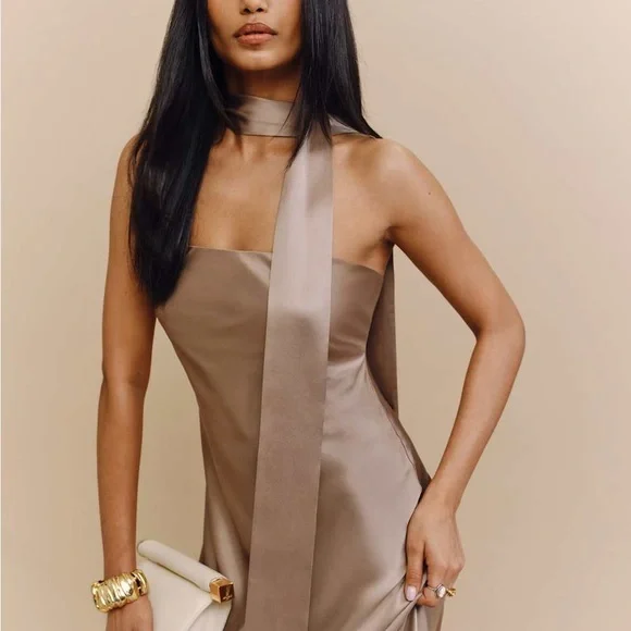 Reformation Oren Silk Dress Macadamia Size. XS New w/Tags - Picture 3 of 8